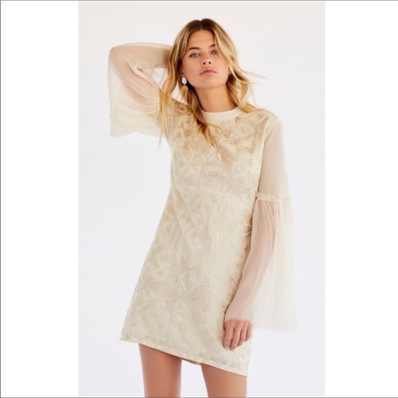 Free People Dresses & Skirts - Free People Cleo Tonal Embroidered Mini Dress Tea